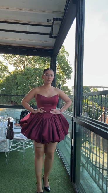Cute Burgundy Short Homecoming Dress A-Line Satin Dress for Party Strapless Birthday Dress  ED09652
