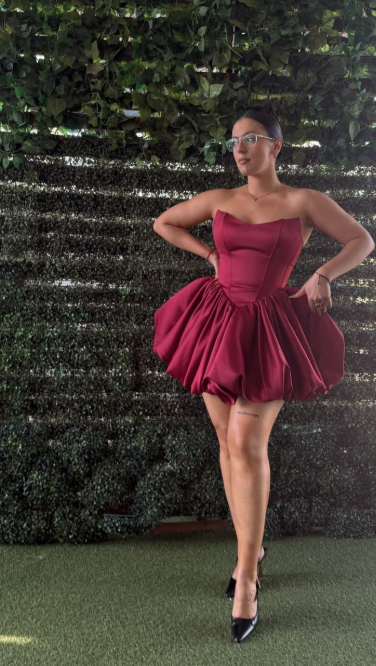 Cute Burgundy Short Homecoming Dress A-Line Satin Dress for Party Strapless Birthday Dress  ED09652