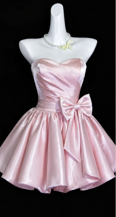 Cute Pink Short Homecoming Dress A-Line Satin Dress for Party Strapless Birthday Dress   ED09653