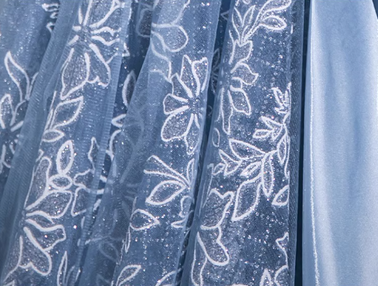 Blaues A-Linien-Ballkleid mit schulterfreiem Tüll und Satin, langes Ballkleid, blaues Abendkleid ED0965
