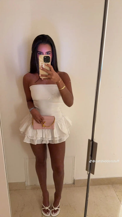 Robe de soirée courte blanche sexy Robe d'anniversaire trapèze Robe bustier pour fête ED09676