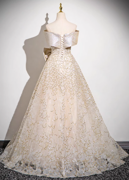 A-line off-shoulder satin tulle sequin long prom dress, evening dress ED0968