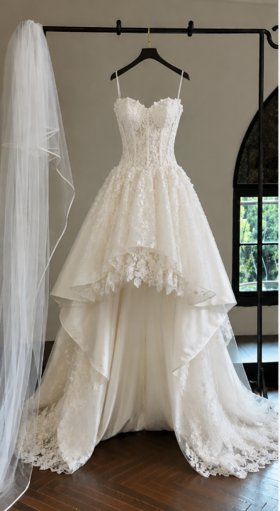 Robe de mariée trapèze modeste en dentelle blanche pour la mariée ED09682