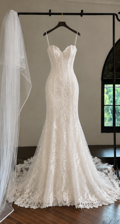 Modest White Lace Mermaid Wedding Dress for Bride ED09684