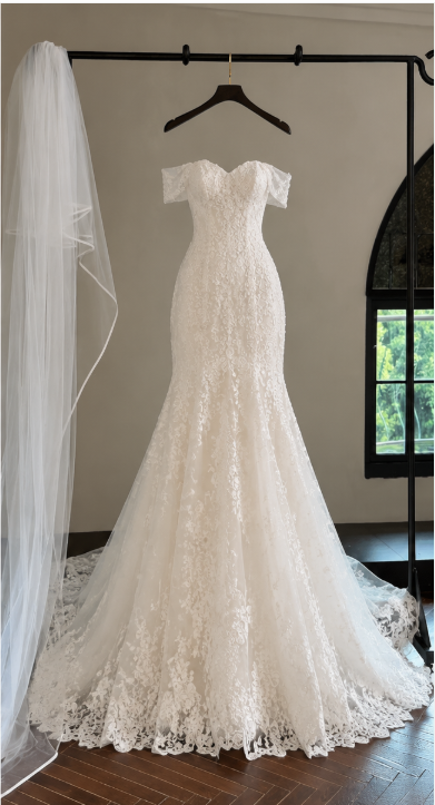 Robe de mariée sirène en dentelle blanche modeste pour la mariée ED09685