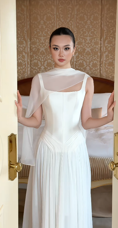 Modest White Straps Sheath Wedding Dress for Bride ED09689