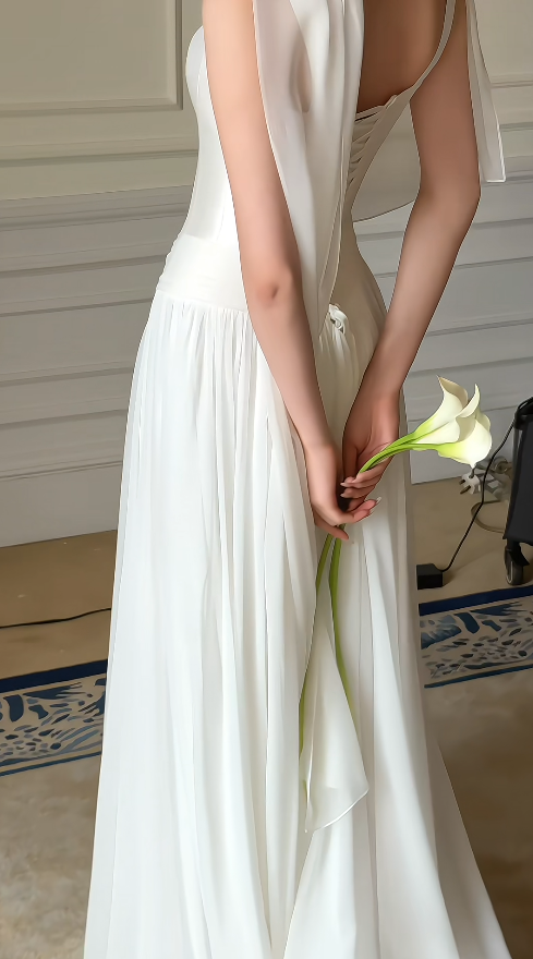 Modest White Straps Sheath Wedding Dress for Bride ED09689