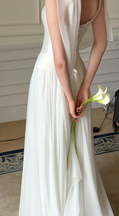 Modest White Straps Sheath Wedding Dress for Bride ED09689
