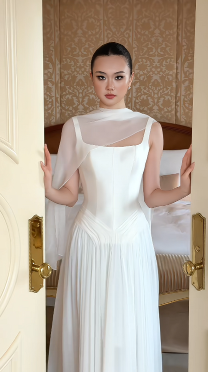 Modest White Straps Sheath Wedding Dress for Bride ED09689