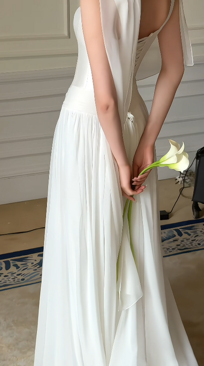 Modest White Straps Sheath Wedding Dress for Bride ED09689