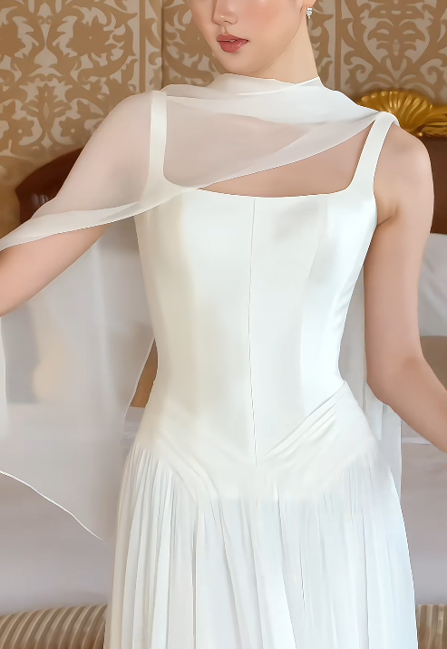 Modest White Straps Sheath Wedding Dress for Bride ED09689