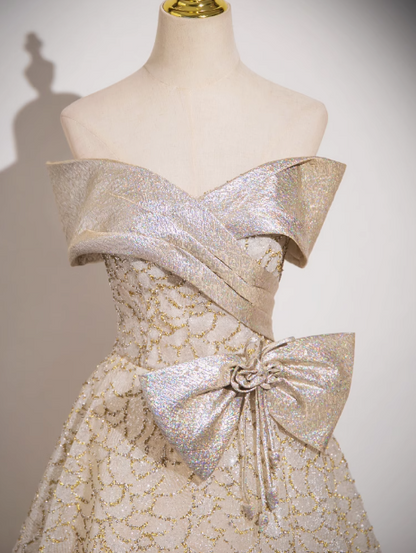 A-line off-shoulder satin tulle sequin long prom dress, evening dress ED0968