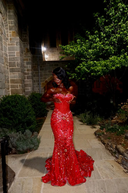 Glam Burgundy Prom Dress Sweetheart Mermaid Tulle Long Evening Dress ED09691