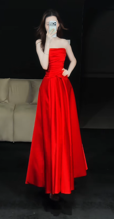 Glam Burgundy Prom Dress A-Line Satin Long Evening Dress ED09694
