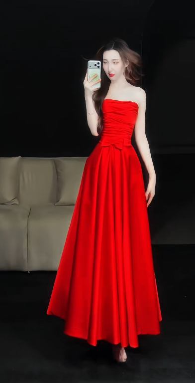 Robe de bal glamour bordeaux coupe trapèze en satin longue robe de soirée ED09694