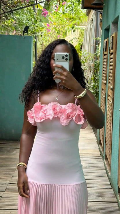 Glam Pink Prom Dress Sheath Chiffon Long Evening Dress ED09701