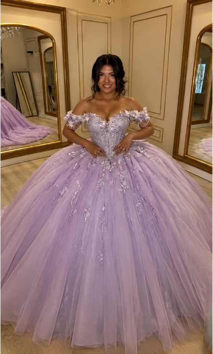 Robe de bal lilas glamour, robe de soirée à bustier cœur pour 16 ans, robe de Quinceanera en tulle à épaules dénudées ED09706