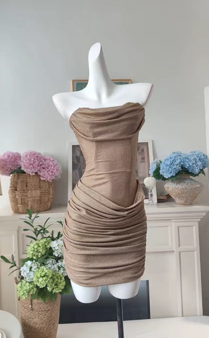 Sexy Dark Gold Short Homecoming Dress Sheath Chiffon Birthday Dress ED09720