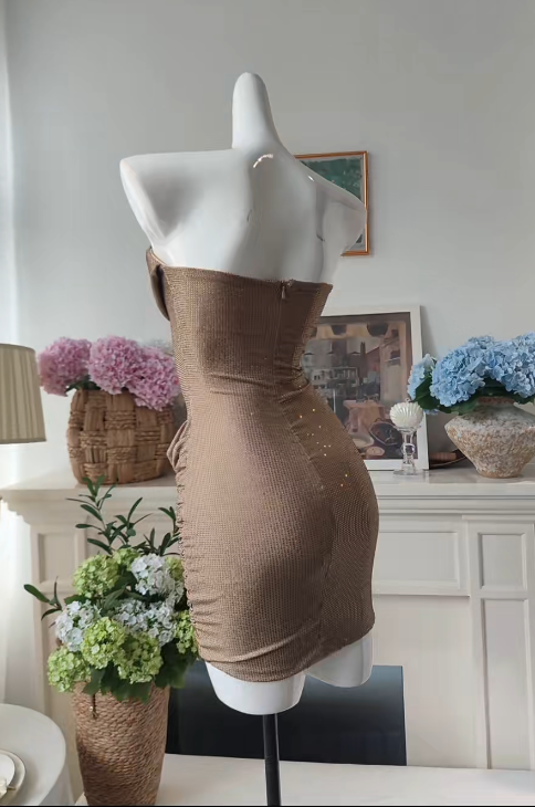 Sexy Dark Gold Short Homecoming Dress Sheath Chiffon Birthday Dress ED09720