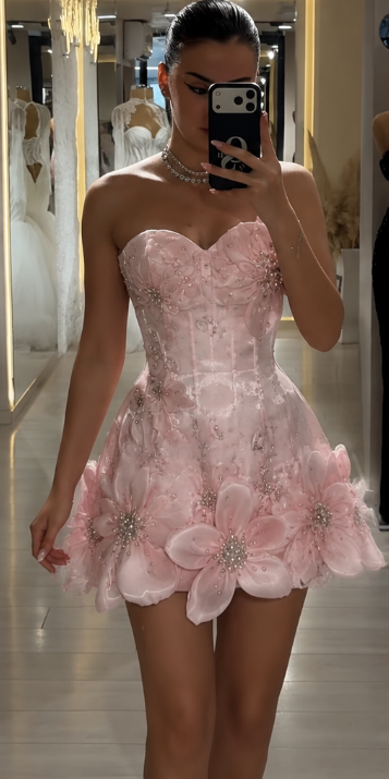 Chic Pink Short Homecoming Dress A-Line Satin Birthday Dress ED09721