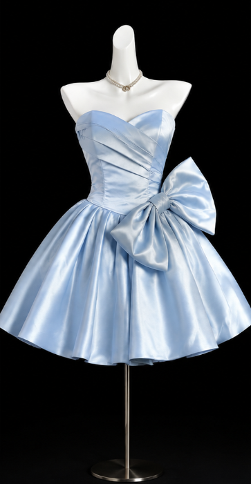 Chic Blue Short Homecoming Dress A-Line Satin Birthday Dress ED09723