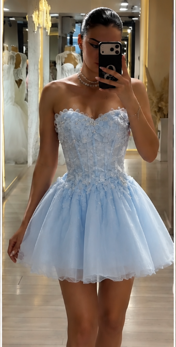 Chic Blue Short Homecoming Dress A-Line Chiffon Birthday Dress ED09724