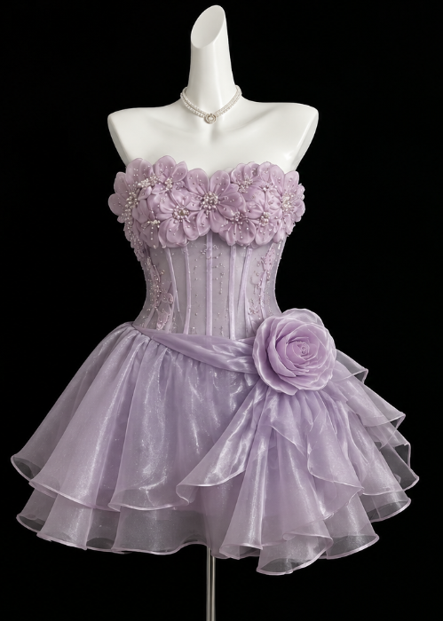 Chic Purple Short Homecoming Dress A-Line Chiffon Birthday Dress ED09725