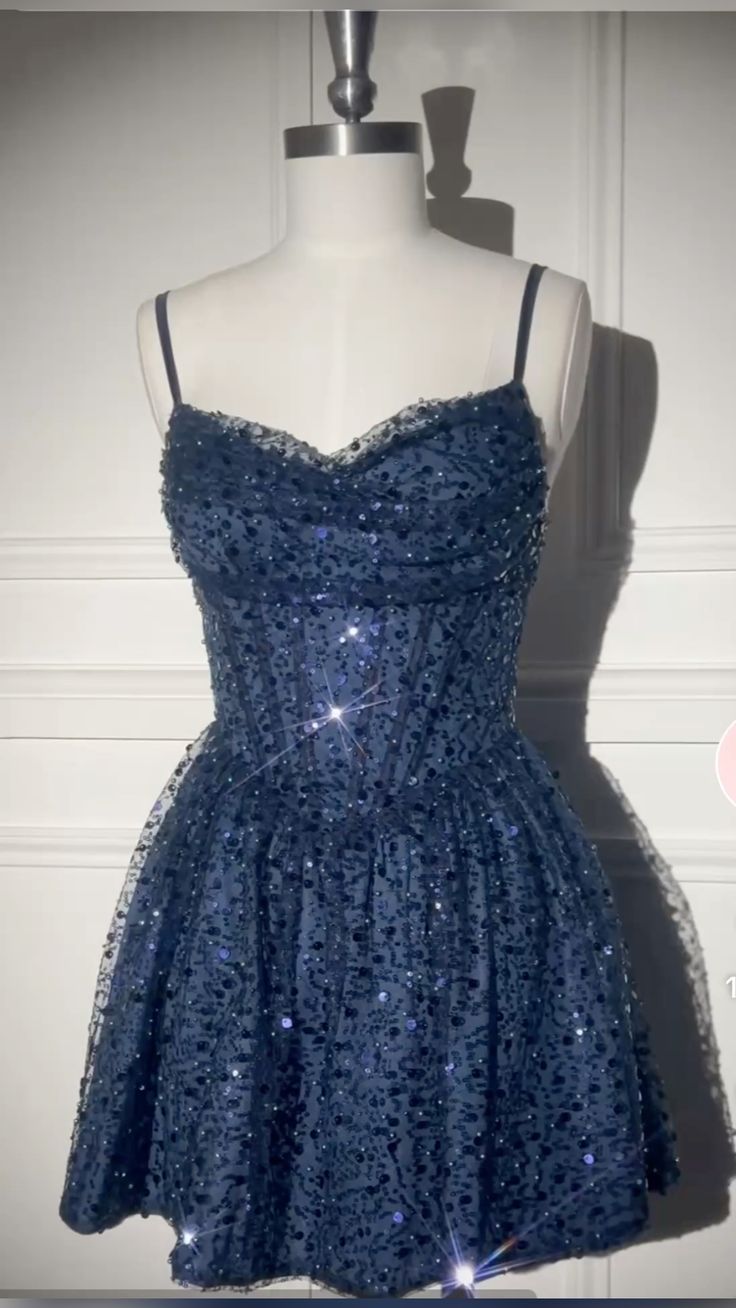 Chic Blue Short Homecoming Dress A-line Sequins Birthday Dress ED09728