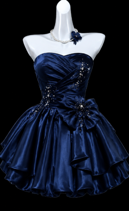 Chic Navy Blue Short Homecoming Dress A-Line Satin Birthday Dress ED09737