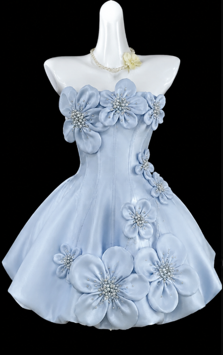 Chic Blue Short Homecoming Dress A-Line Satin Birthday Dress ED09738