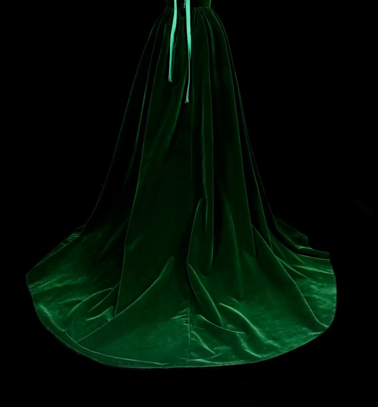 Fashion Dark Green Prom Dress V-neck A-Line Velvet Long Evening Dress ED09738