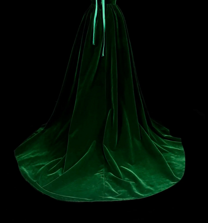 Fashion Dark Green Prom Dress V-neck A-Line Velvet Long Evening Dress ED09738