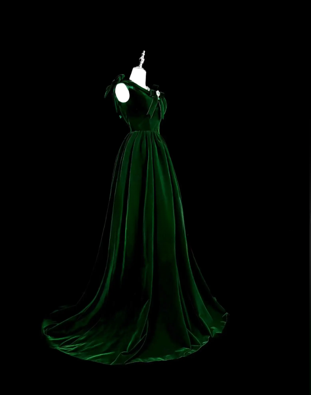 Fashion Dark Green Prom Dress V-neck A-Line Velvet Long Evening Dress ED09738