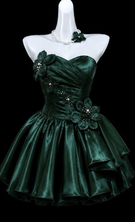 Chic Dark Green Short Homecoming Dress A-Line Satin Birthday Dress ED09739