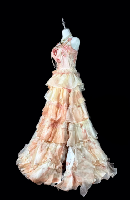 Robe de soirée longue A-Line en tulle rose fuchsia à bretelles ED09739