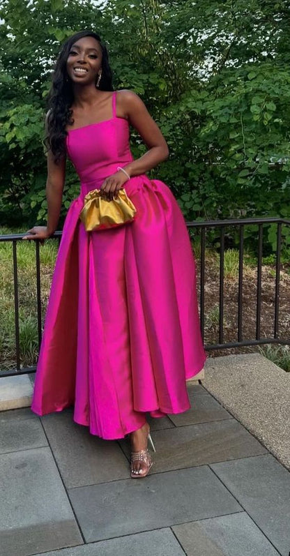 Chic Hot Pink Prom Dress A-Line Satin Evening Gown ED09741