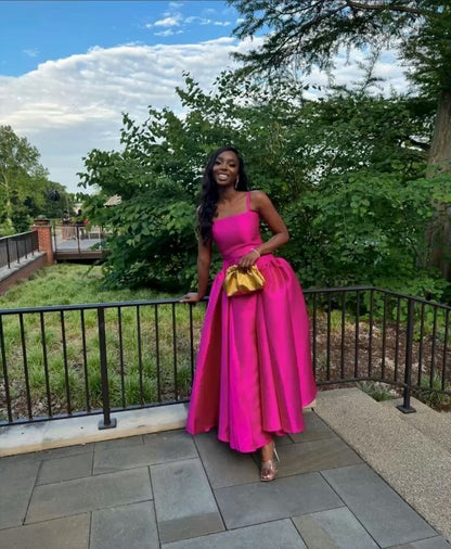Chic Hot Pink Prom Dress A-Line Satin Evening Gown ED09741