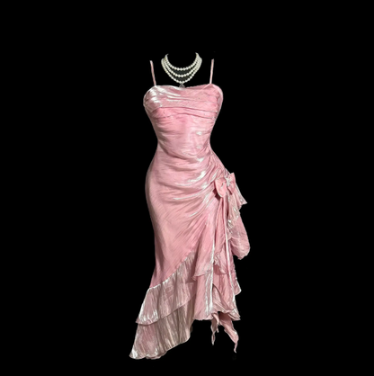 Fashion Pink Short Prom Dress Straps Sheath Hoco Dress Chiffon Birthday Dress ED09741