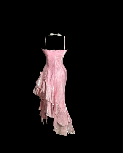 Fashion Pink Short Prom Dress Straps Sheath Hoco Dress Chiffon Birthday Dress ED09741