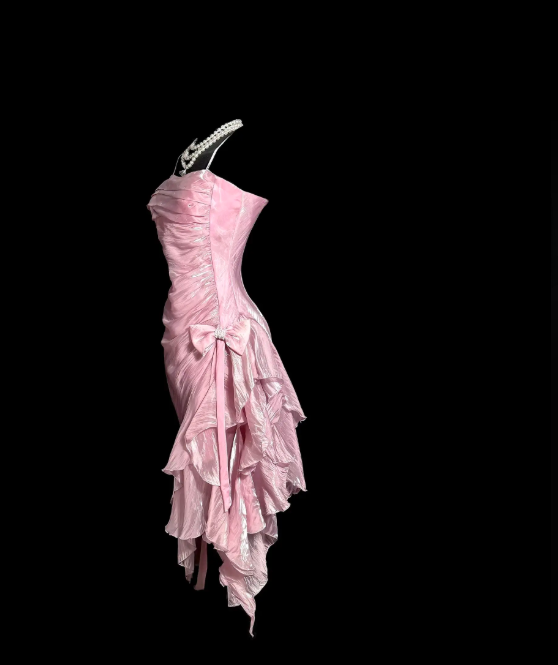 Fashion Pink Short Prom Dress Straps Sheath Hoco Dress Chiffon Birthday Dress ED09741