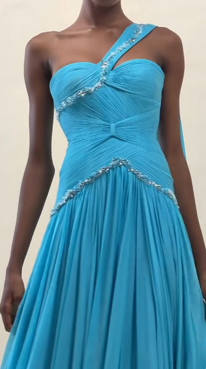 Chic Blue Prom Dress A-Line Chiffon Evening Gown ED09743
