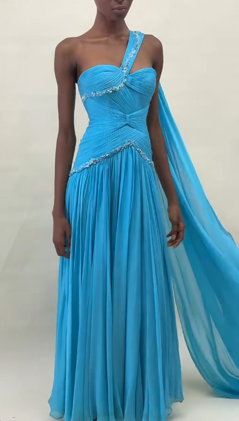 Chic Blue Prom Dress A-Line Chiffon Evening Gown ED09743