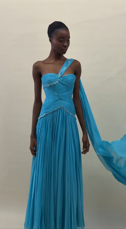 Chic Blue Prom Dress A-Line Chiffon Evening Gown ED09743