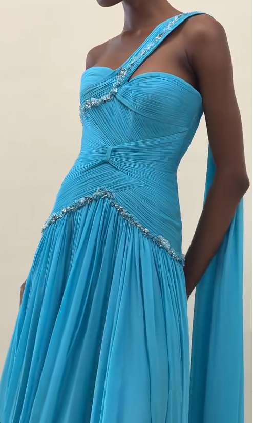 Chic Blue Prom Dress A-Line Chiffon Evening Gown ED09743