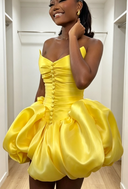 Fashion Gelbes Hoco Kleid Sweetheart A-Linie Geburtstagskleid Satin Kleid für Party ED09746