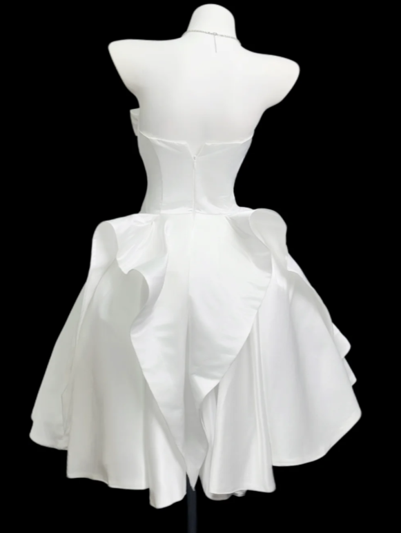 Simple White A-Line Satin Short Wedding Dress ED09748