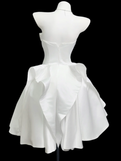Simple White A-Line Satin Short Wedding Dress ED09748