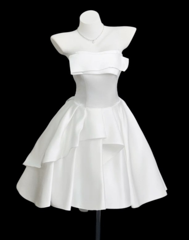 Simple White A-Line Satin Short Wedding Dress ED09748