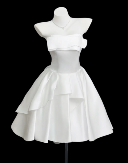 Simple White A-Line Satin Short Wedding Dress ED09748