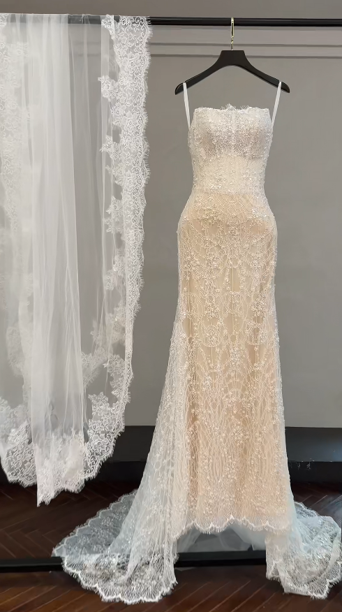 Simple White Sheath Lace Wedding Dress ED09750
